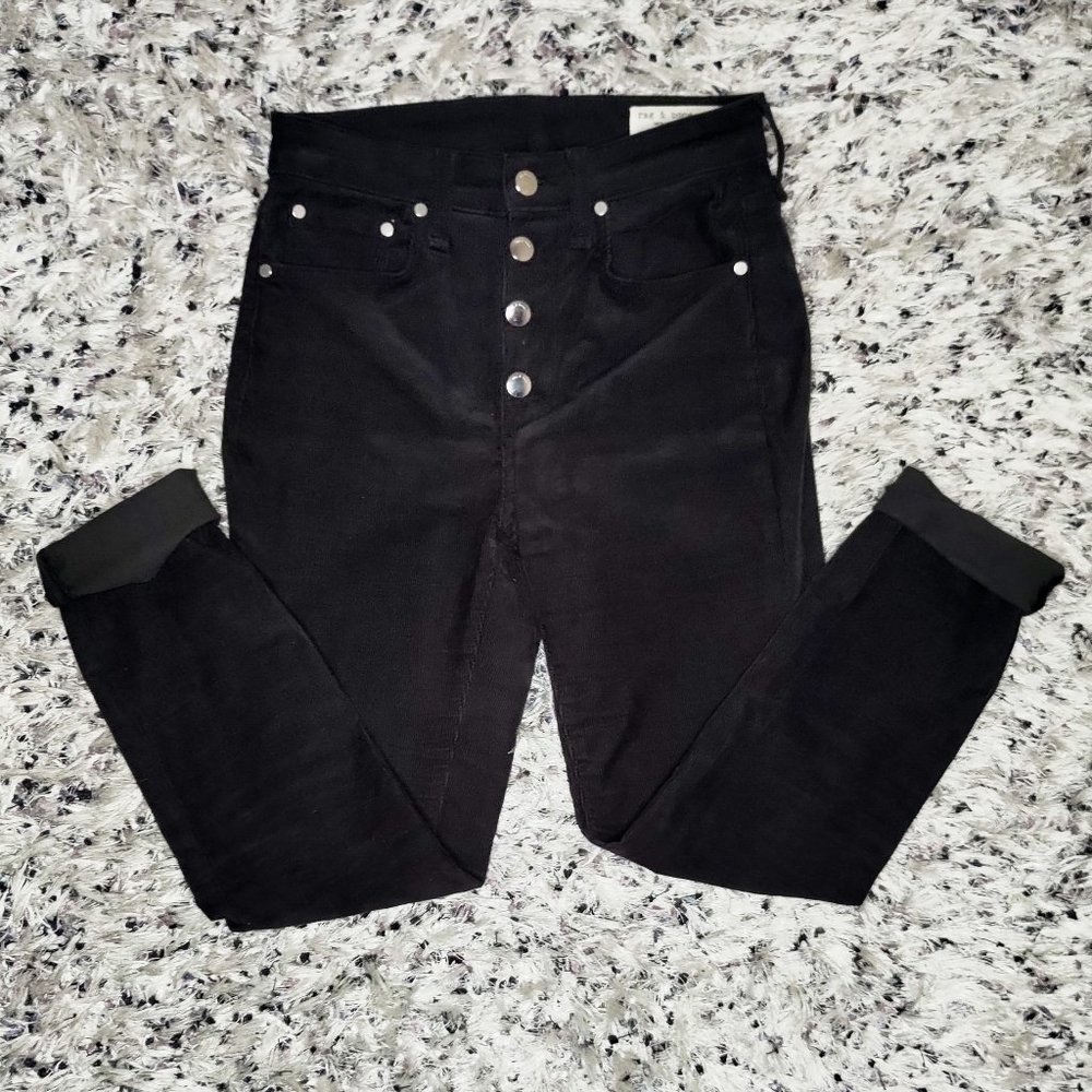 Rag and Bone Black Corduroy High Rise Button-Up Pants